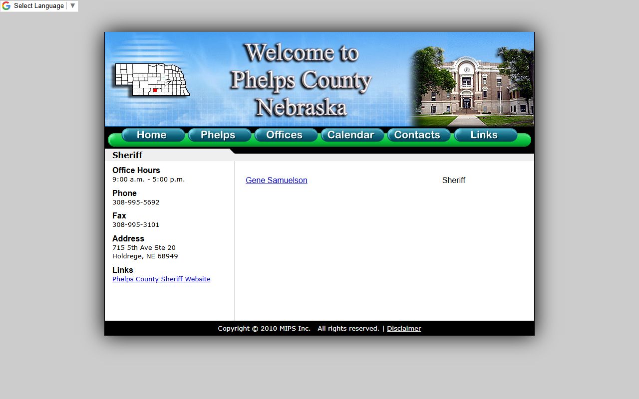 Official Phelps County sheriff page showing address and phone for the sheriff's office
